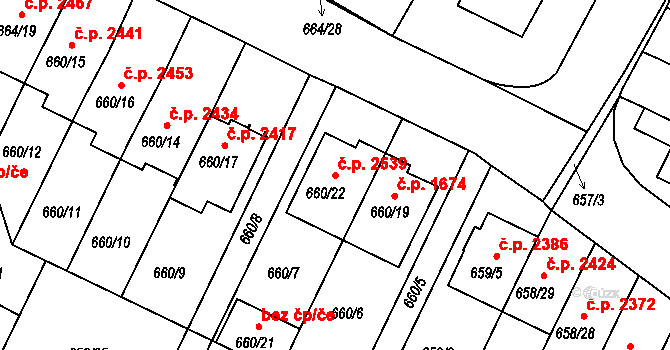 České Budějovice 3 2539, České Budějovice na parcele st. 660/22 v KÚ České Budějovice 3, Katastrální mapa