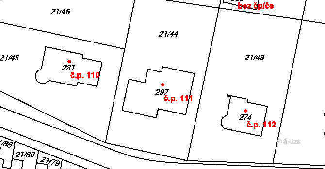 Rančířov 111 na parcele st. 297 v KÚ Rančířov, Katastrální mapa