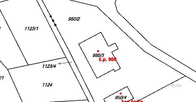 Jablunkov 900 na parcele st. 950/3 v KÚ Jablunkov, Katastrální mapa