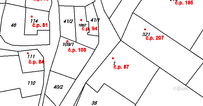 Březník 87 na parcele st. 1 v KÚ Březník, Katastrální mapa