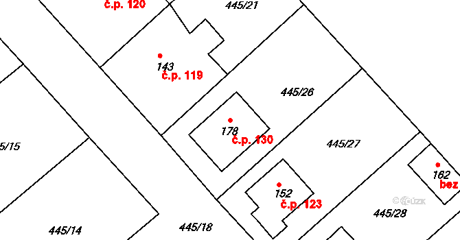 Krašovice 130 na parcele st. 178 v KÚ Krašovice u Plzně, Katastrální mapa