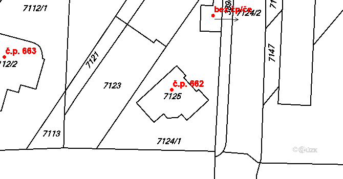 Jaroslavice 662 na parcele st. 7125 v KÚ Jaroslavice, Katastrální mapa