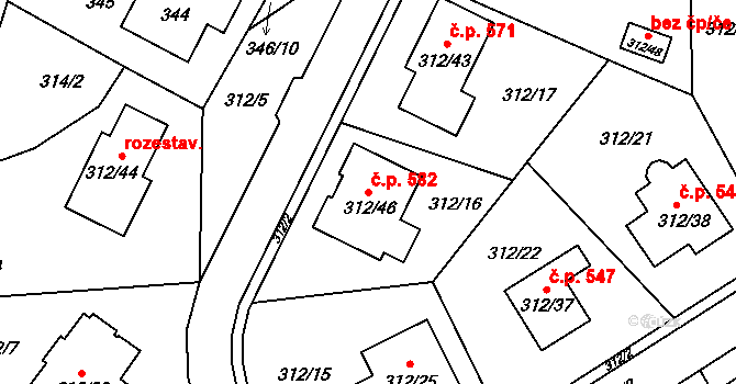 Javorník 582 na parcele st. 312/46 v KÚ Javorník-město, Katastrální mapa