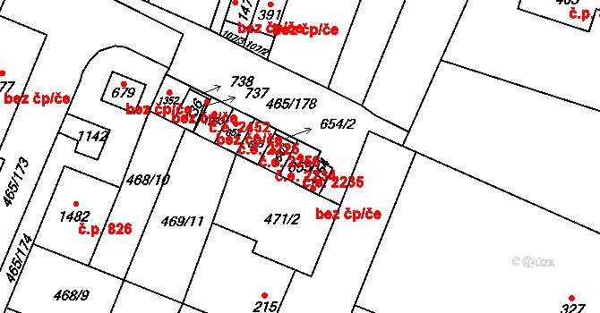 Přímětice 2235, Znojmo na parcele st. 655 v KÚ Přímětice, Katastrální mapa