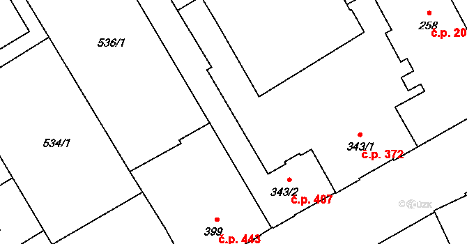 Přívoz 407, Ostrava na parcele st. 343/2 v KÚ Přívoz, Katastrální mapa