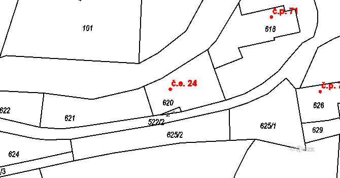 Dolní Chřibská 24, Chřibská na parcele st. 620 v KÚ Dolní Chřibská, Katastrální mapa