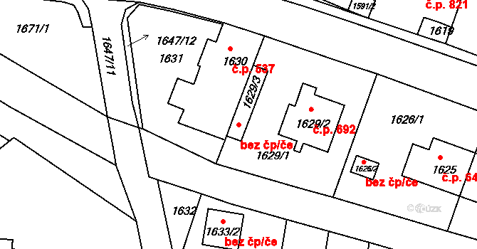 Střelice 39838340 na parcele st. 1629/3 v KÚ Střelice u Brna, Katastrální mapa