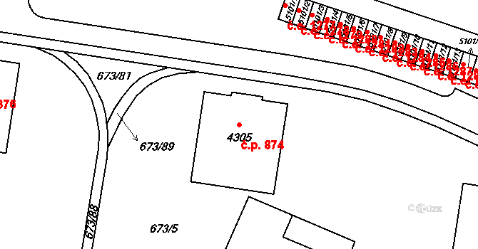 Zlín 874 na parcele st. 4305 v KÚ Zlín, Katastrální mapa