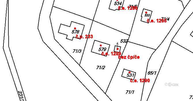 Ládví 1289, Kamenice na parcele st. 579 v KÚ Ládví, Katastrální mapa