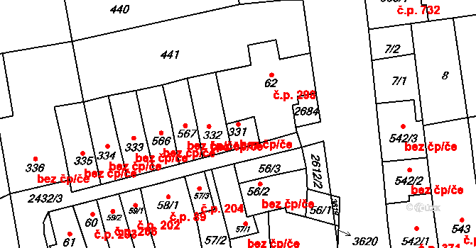 Tlumačov 47857340 na parcele st. 331 v KÚ Tlumačov na Moravě, Katastrální mapa