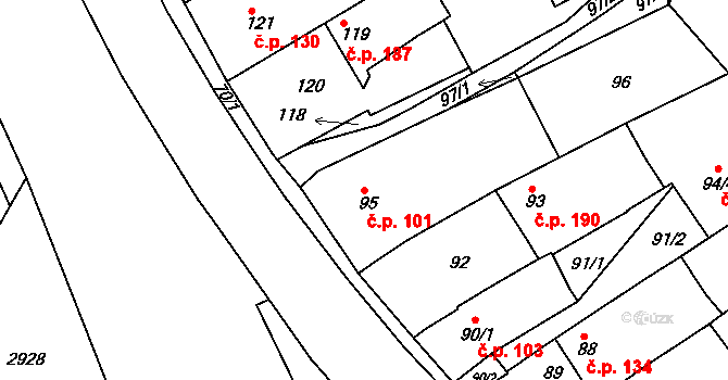 Havřice 101, Uherský Brod na parcele st. 95 v KÚ Havřice, Katastrální mapa