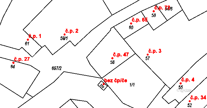 Černčín 47, Bučovice na parcele st. 56 v KÚ Černčín, Katastrální mapa