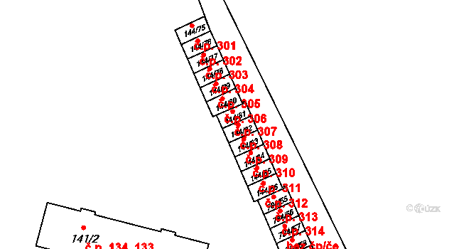 Provodín 308 na parcele st. 144/82 v KÚ Provodín, Katastrální mapa