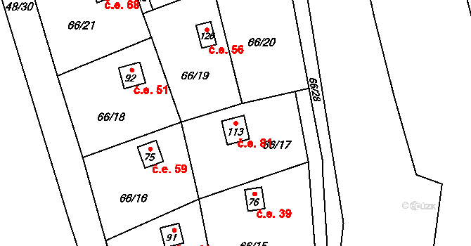 Lhotky 81, Kramolna na parcele st. 113 v KÚ Lhotky, Katastrální mapa