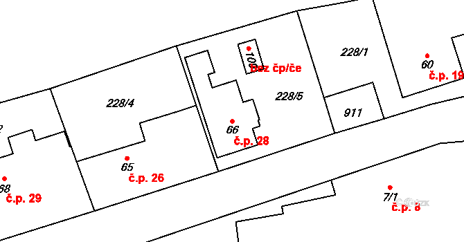 Licibořice 28 na parcele st. 66 v KÚ Licibořice, Katastrální mapa