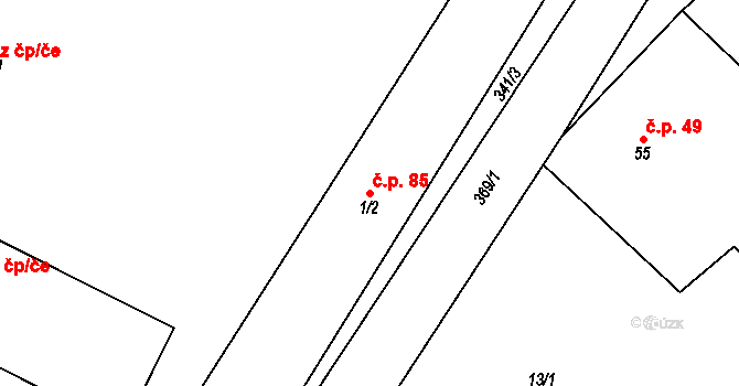 Vejvanovice 85 na parcele st. 1/2 v KÚ Vejvanovice, Katastrální mapa