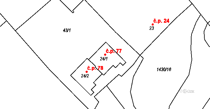 Krč 77, Protivín na parcele st. 24/1 v KÚ Krč u Protivína, Katastrální mapa