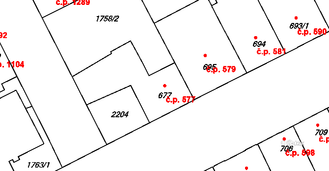 Slaný 577 na parcele st. 677 v KÚ Slaný, Katastrální mapa