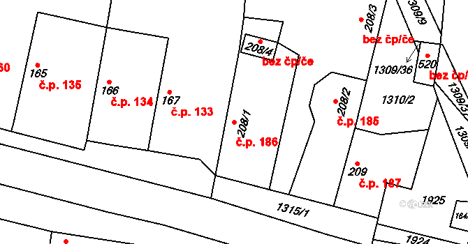 Cítov 186 na parcele st. 208/1 v KÚ Cítov, Katastrální mapa