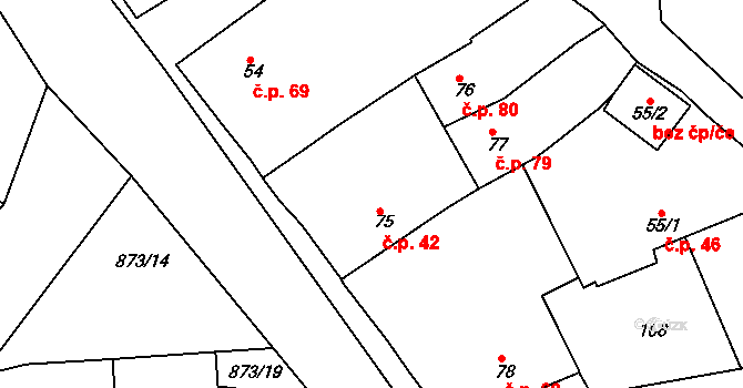 Kyšice 42 na parcele st. 75 v KÚ Kyšice u Plzně, Katastrální mapa
