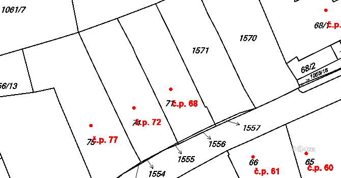 Chrastavice 68 na parcele st. 71 v KÚ Chrastavice, Katastrální mapa