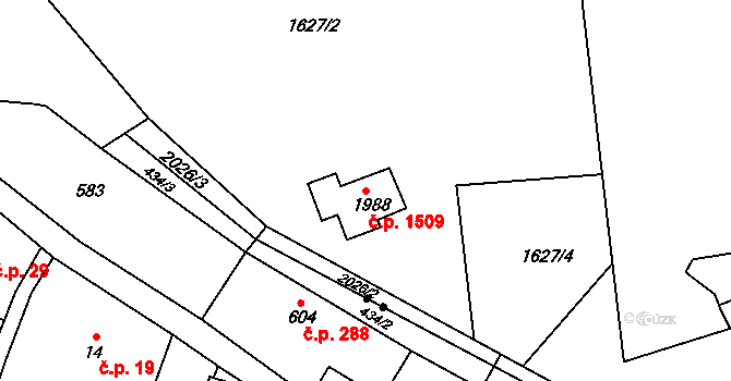Náchod 1509 na parcele st. 1988 v KÚ Náchod, Katastrální mapa