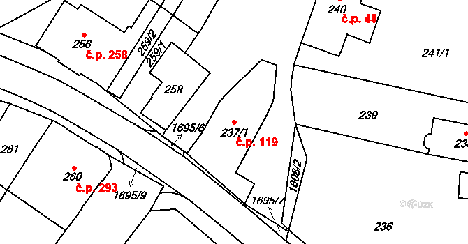 Hronov 119 na parcele st. 237/1 v KÚ Hronov, Katastrální mapa
