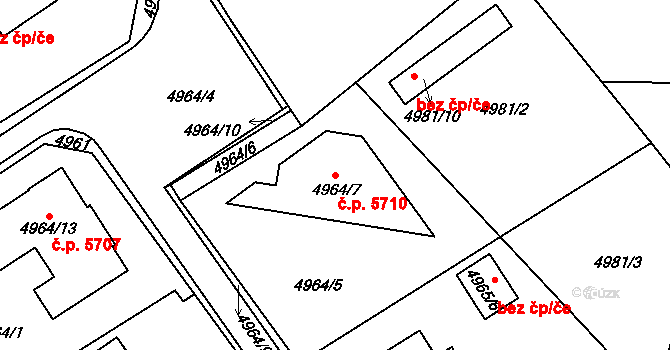Chomutov 5710 na parcele st. 4964/7 v KÚ Chomutov I, Katastrální mapa