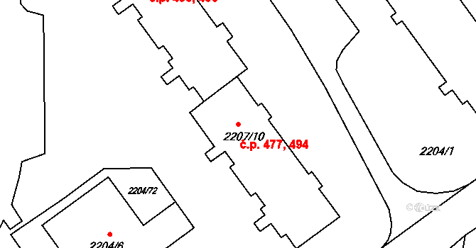 Zábřeh 477,494 na parcele st. 2207/10 v KÚ Zábřeh na Moravě, Katastrální mapa