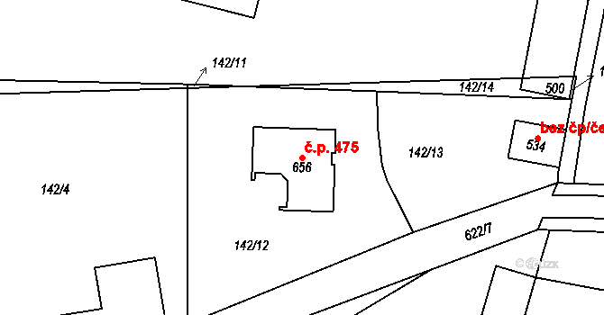 Jeneč 475 na parcele st. 656 v KÚ Jeneč u Prahy, Katastrální mapa