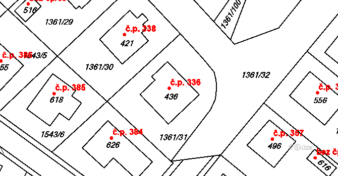 Lhenice 336 na parcele st. 436 v KÚ Lhenice, Katastrální mapa