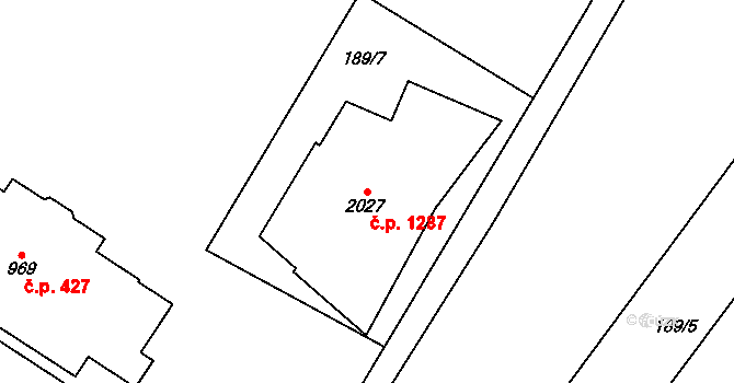 Hradec Králové 1287 na parcele st. 2027 v KÚ Hradec Králové, Katastrální mapa
