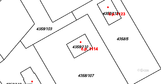 Návsí 1114 na parcele st. 4358/110 v KÚ Návsí, Katastrální mapa