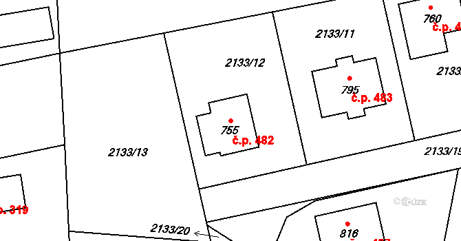 Katovice 482 na parcele st. 755 v KÚ Katovice, Katastrální mapa
