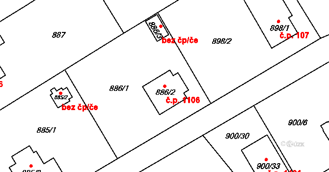 Rychnov nad Kněžnou 1106 na parcele st. 886/2 v KÚ Rychnov nad Kněžnou, Katastrální mapa