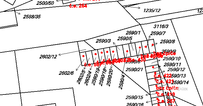 Hustopeče 503 na parcele st. 2590/18 v KÚ Hustopeče u Brna, Katastrální mapa
