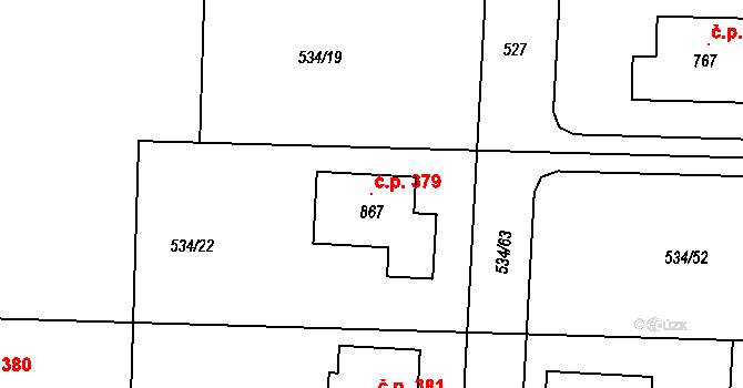 Horoušánky 379, Horoušany na parcele st. 867 v KÚ Horoušany, Katastrální mapa