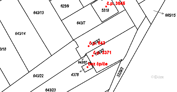 Kroměříž 643 na parcele st. 1303/1 v KÚ Kroměříž, Katastrální mapa