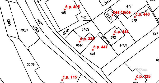 Konice 335 na parcele st. 614/1 v KÚ Konice, Katastrální mapa