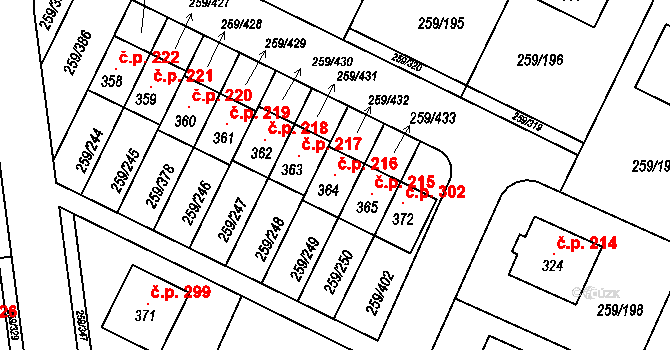 Hněvousice 216, Mnichovo Hradiště na parcele st. 364 v KÚ Sychrov nad Jizerou, Katastrální mapa