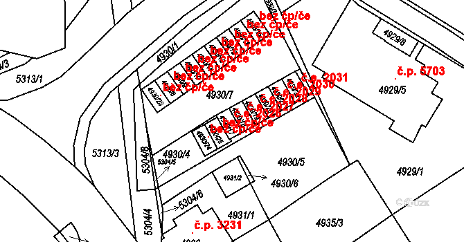 Chomutov 2026 na parcele st. 4930/17 v KÚ Chomutov I, Katastrální mapa