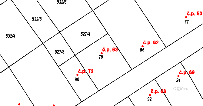 Džbánice 63 na parcele st. 78 v KÚ Džbánice, Katastrální mapa
