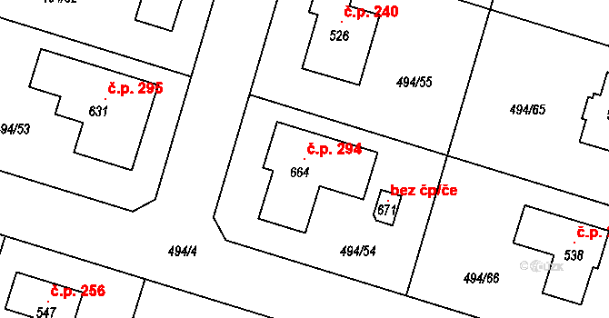 Sedlčánky 294, Čelákovice na parcele st. 664 v KÚ Sedlčánky, Katastrální mapa