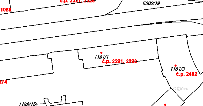 Znojmo 2291,2292 na parcele st. 1181/1 v KÚ Znojmo-město, Katastrální mapa