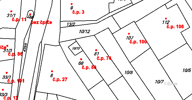 Přerov XI-Vinary 74, Přerov na parcele st. 81 v KÚ Vinary u Přerova, Katastrální mapa