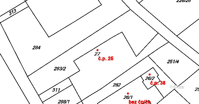 Rápošov 25, Zbraslavice na parcele st. 27 v KÚ Rápošov, Katastrální mapa