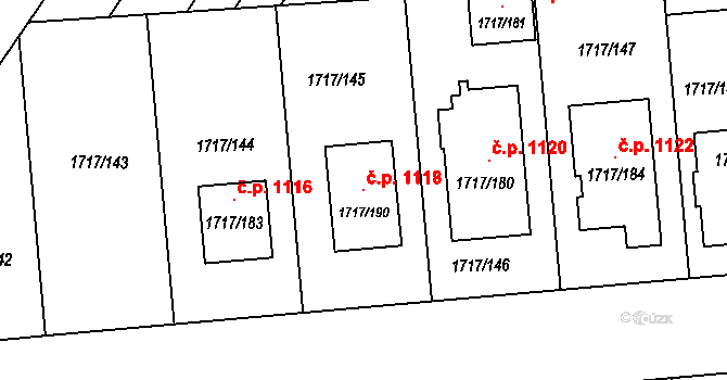 Moravská Nová Ves 1118 na parcele st. 1717/190 v KÚ Moravská Nová Ves, Katastrální mapa