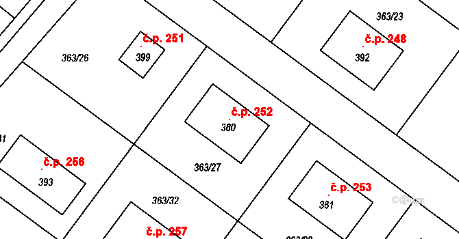 Jiřice 252, Kostelec nad Labem na parcele st. 380 v KÚ Jiřice u Kostelce nad Labem, Katastrální mapa