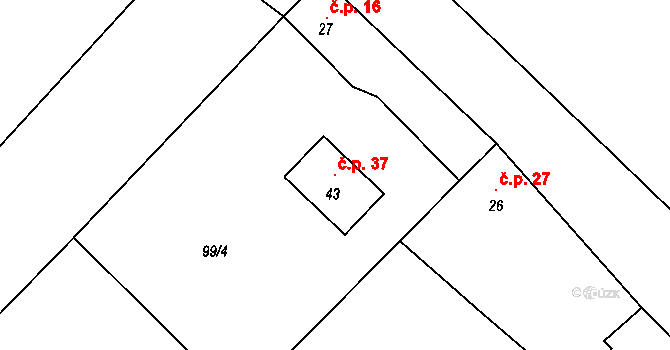 Levín 37, Olešnice na parcele st. 43 v KÚ Levín nad Cidlinou, Katastrální mapa