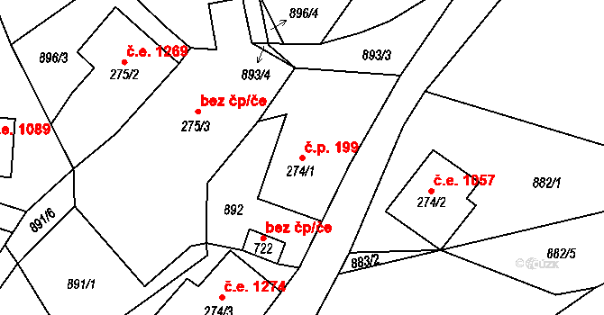 Janov nad Nisou 199 na parcele st. 274/1 v KÚ Janov nad Nisou, Katastrální mapa